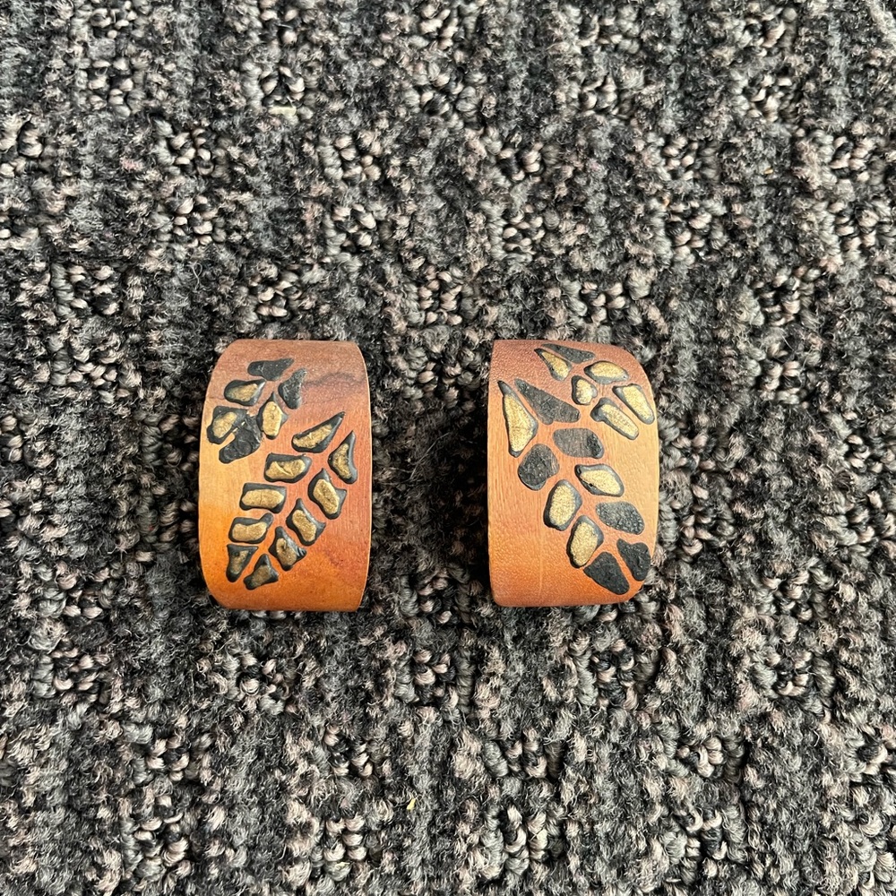 Vintage One of a Kind Wooden Clip On Earrings